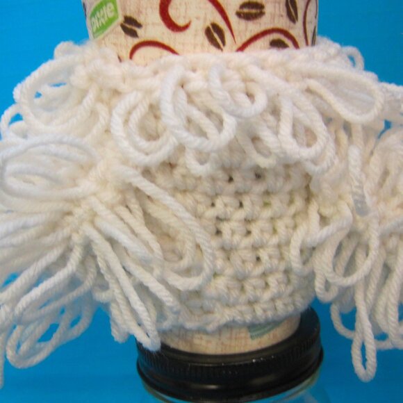 Handmade Crochet Poodle Puppy Dogs WHITE Cup Cozy - Picture 4 of 4